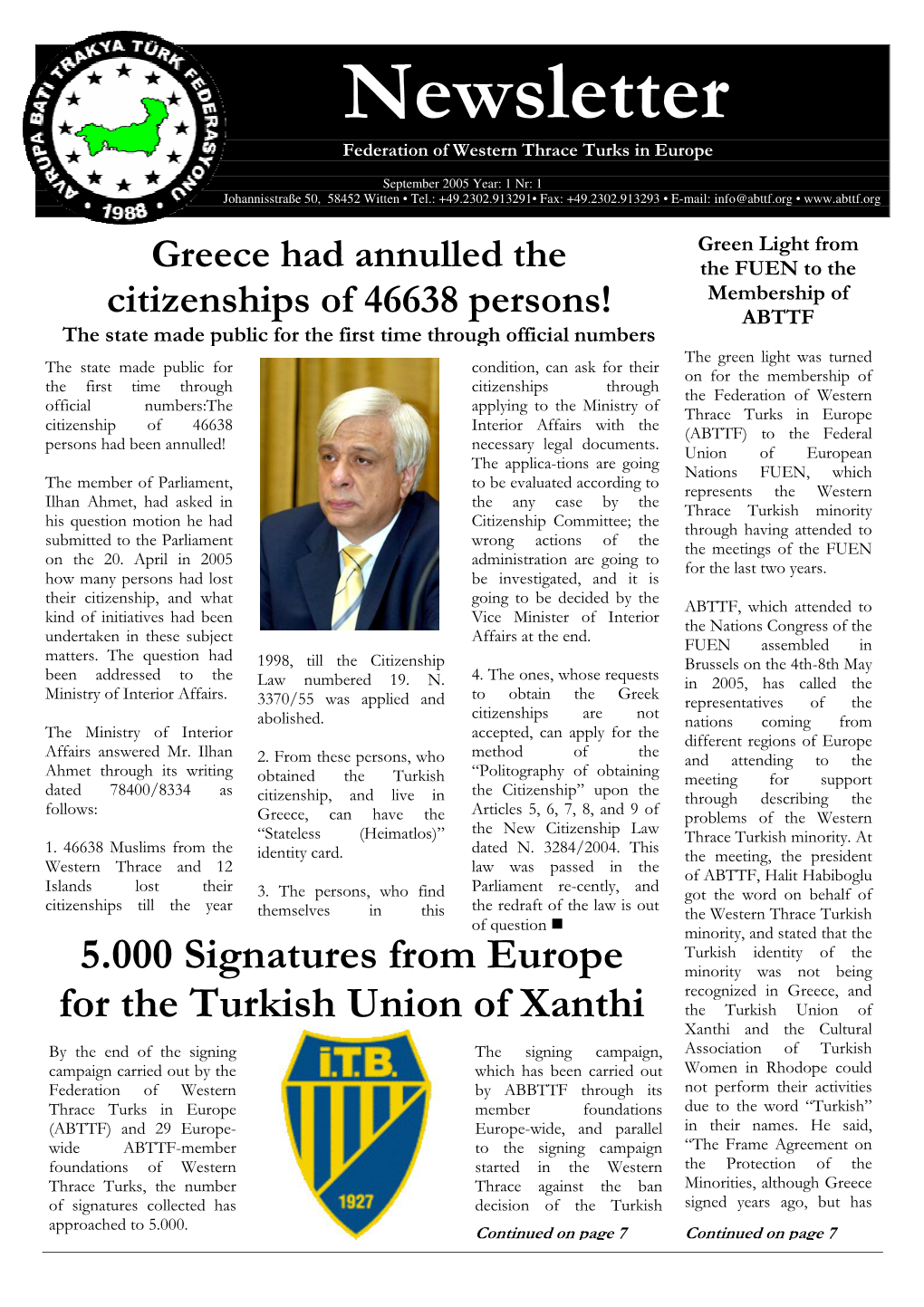 Newsletter Federation of W Estern Thrace Turks in Europe