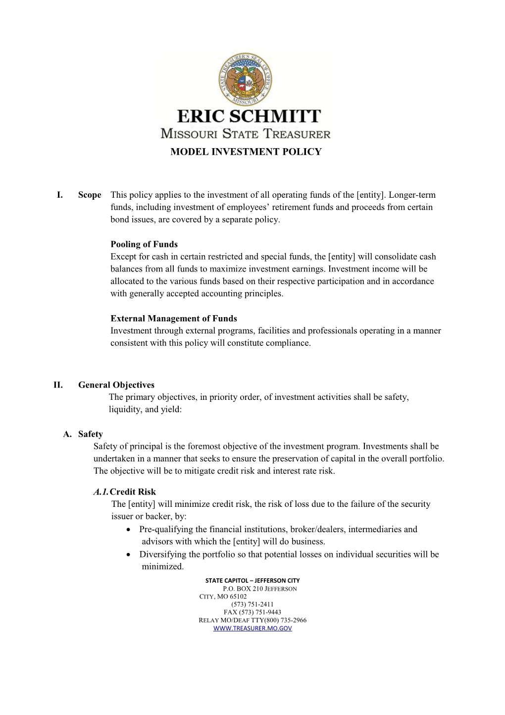 Model Investment Policy