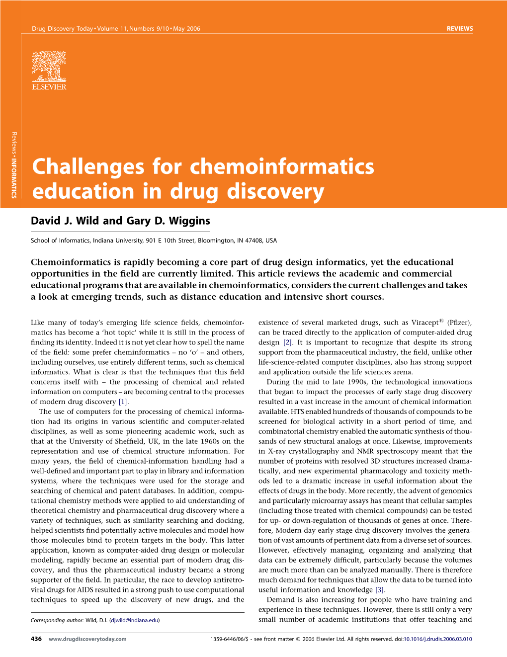 Challenges for Chemoinformatics Education in Drug Discovery