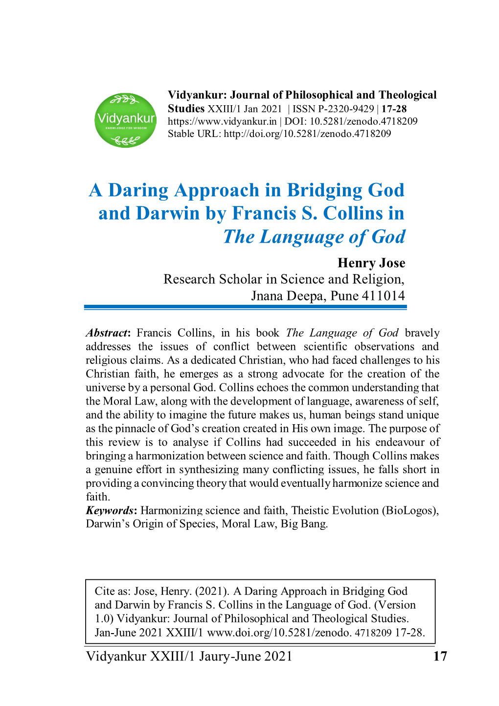 A Daring Approach in Bridging God and Darwin by Francis S. Collins in the Language Of