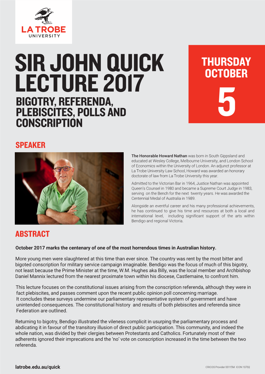 Sir John Quick Lecture 2017