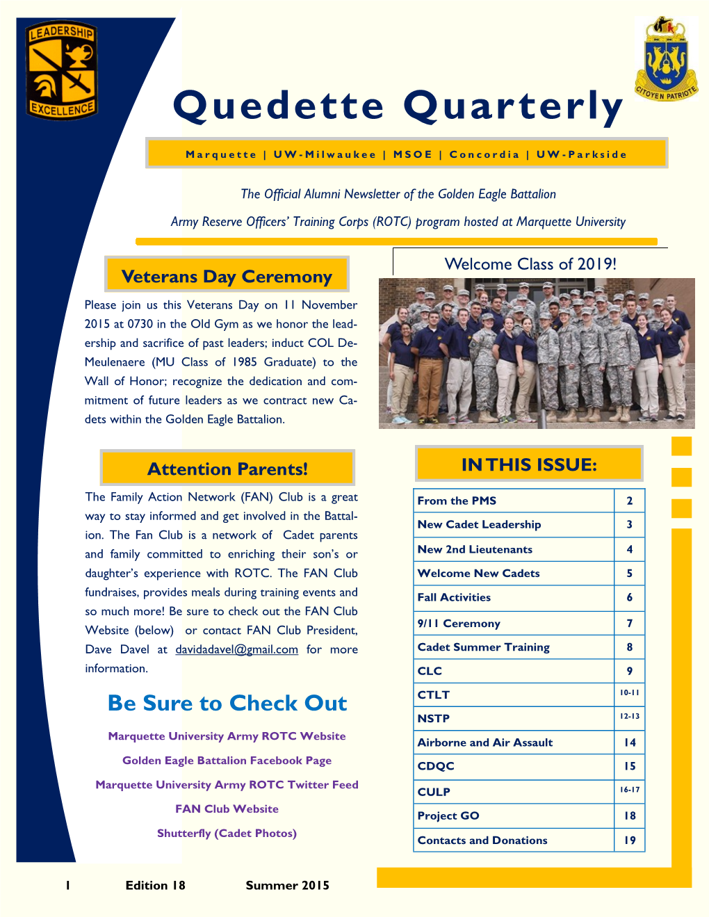 Quedette Quarterly Marquette | UW - Milwaukee | MSOE | Concordia | UW - P a R K S I D E