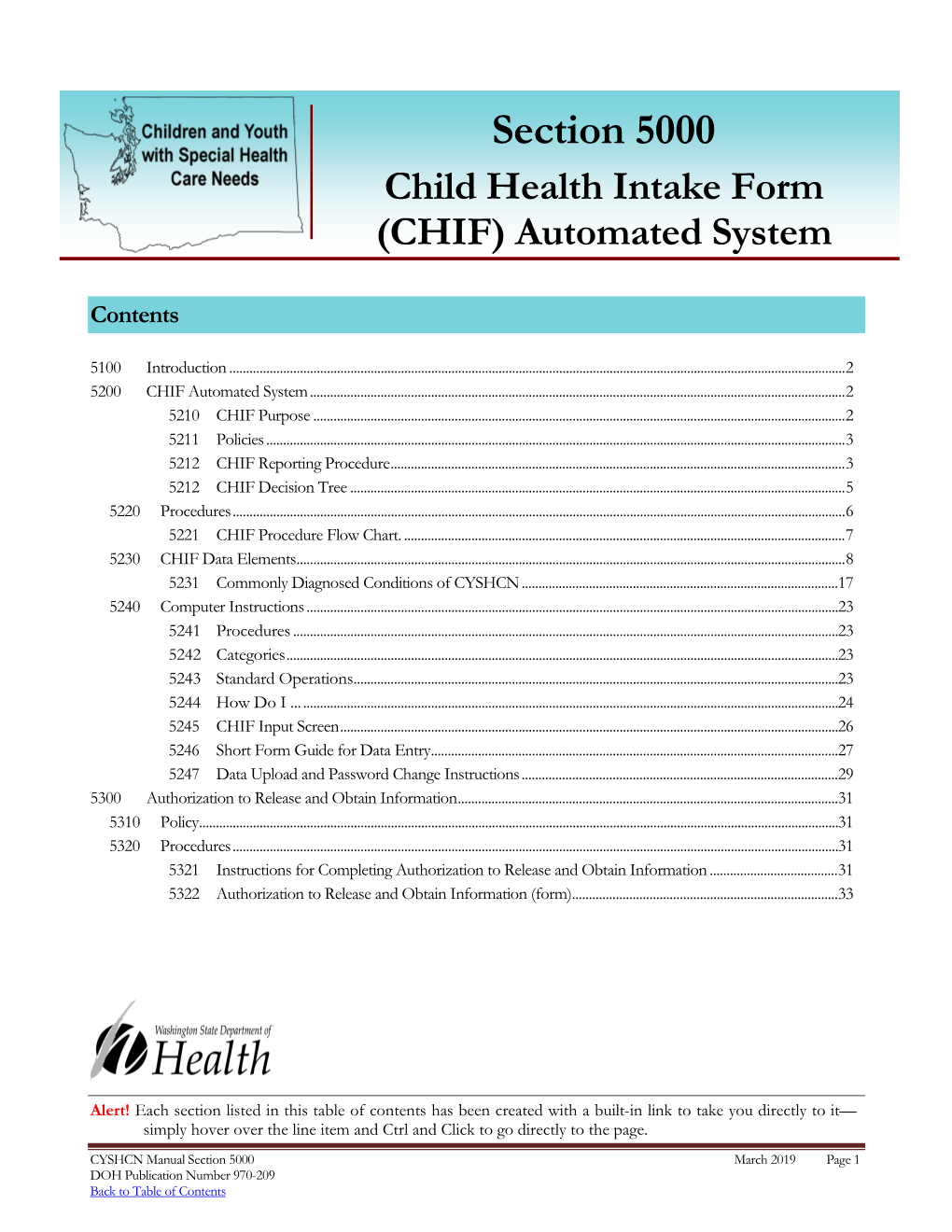 Section 5000 – Child Health Intake Form (CHIF) Automated System