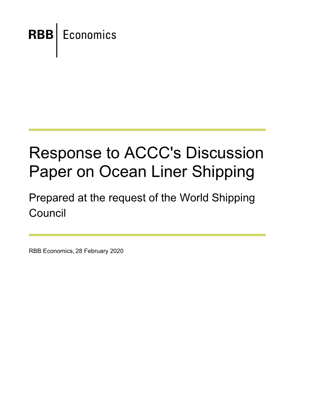 Response to ACCC's Discussion Paper on Ocean Liner Shipping