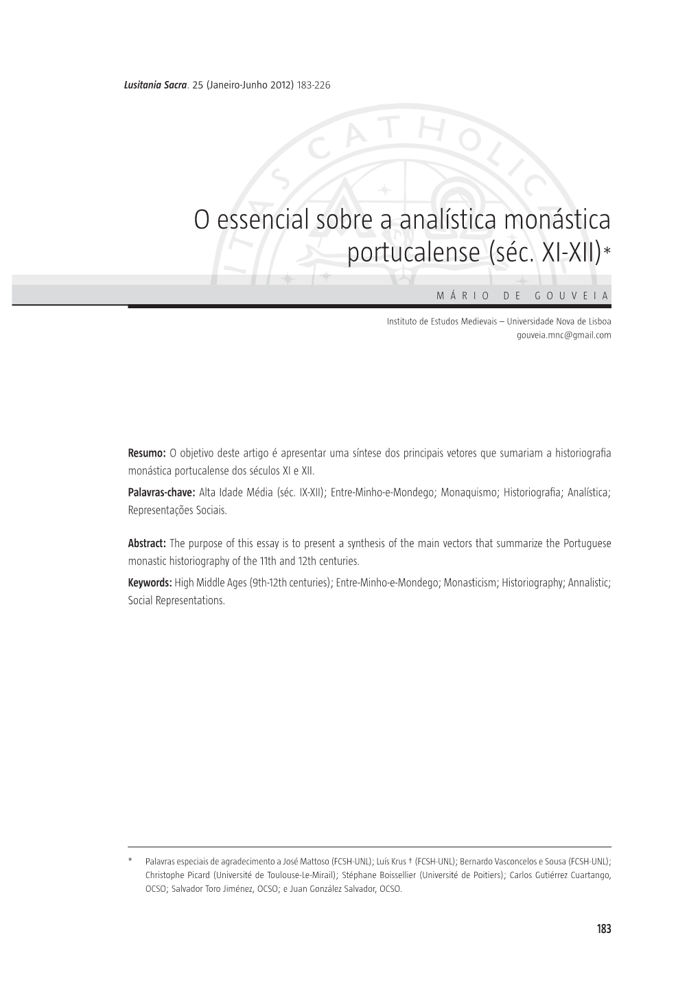 O Essencial Sobre a Analística Monástica Portucalense (Séc . XI ‑XII)*