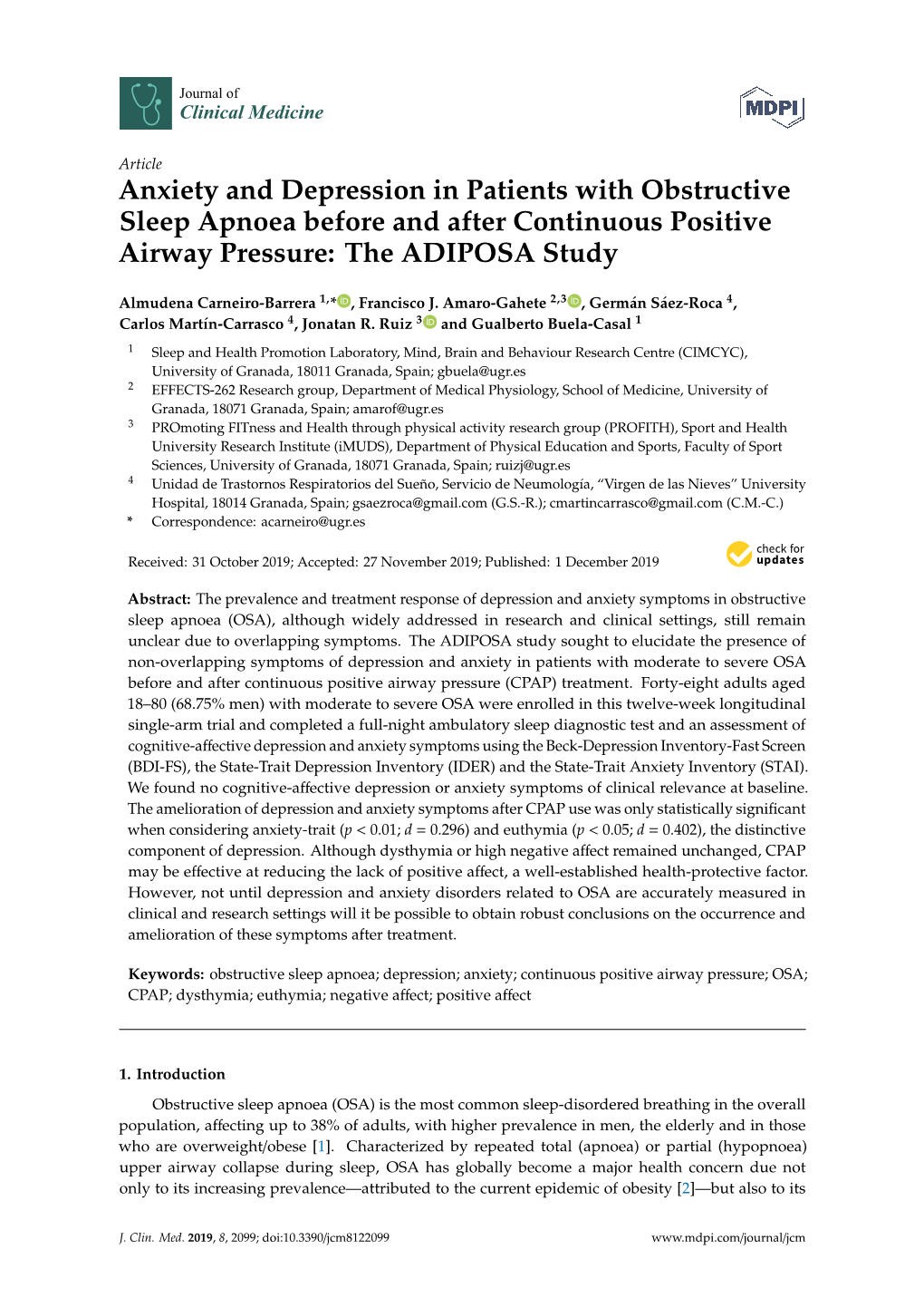 Anxiety and Depression in Patients with Obstructive Sleep Apnoea Before and After Continuous Positive Airway Pressure: the ADIPOSA Study