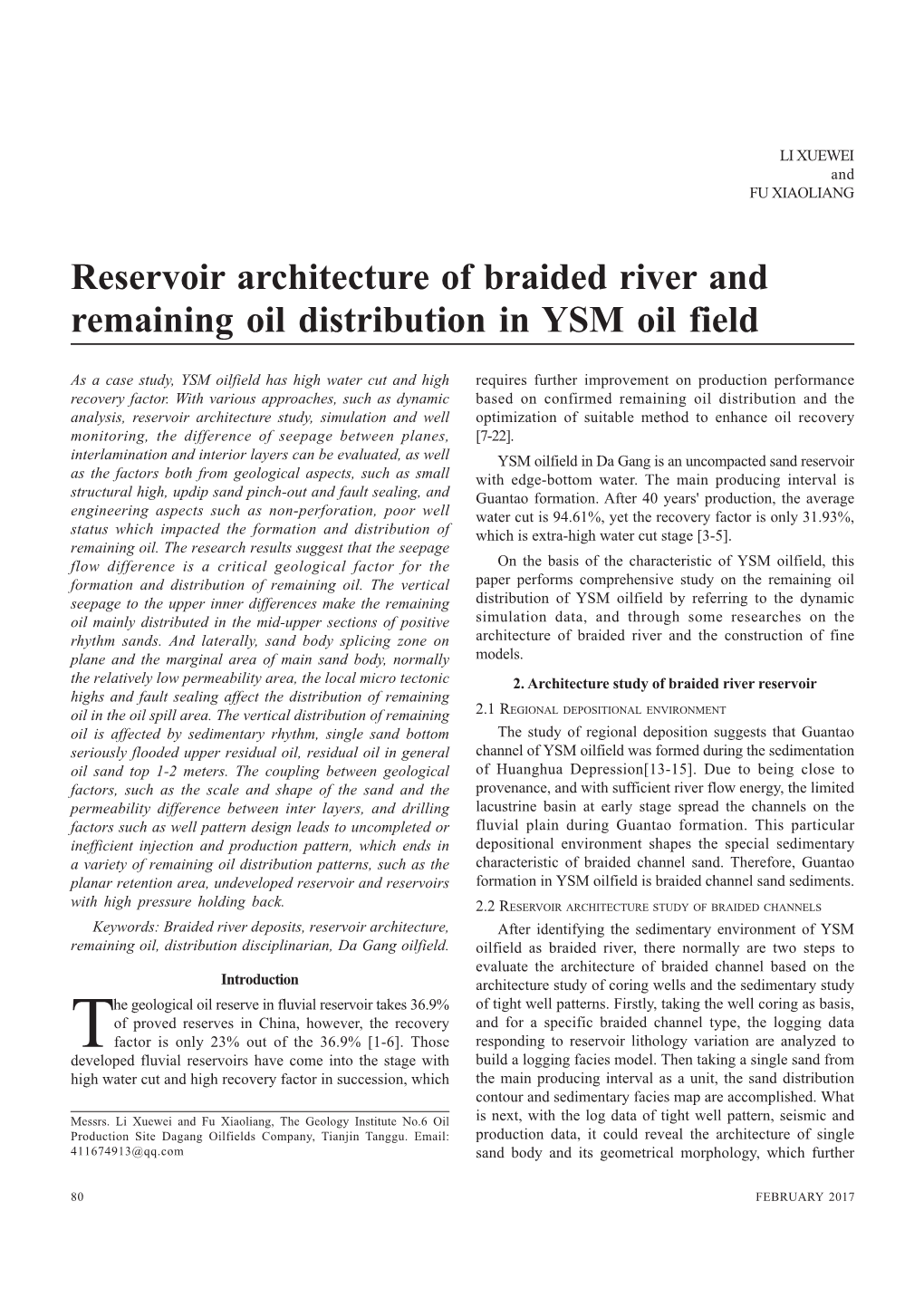 Reservoir Architecture of Braided River and Remaining Oil Distribution in YSM Oil Field
