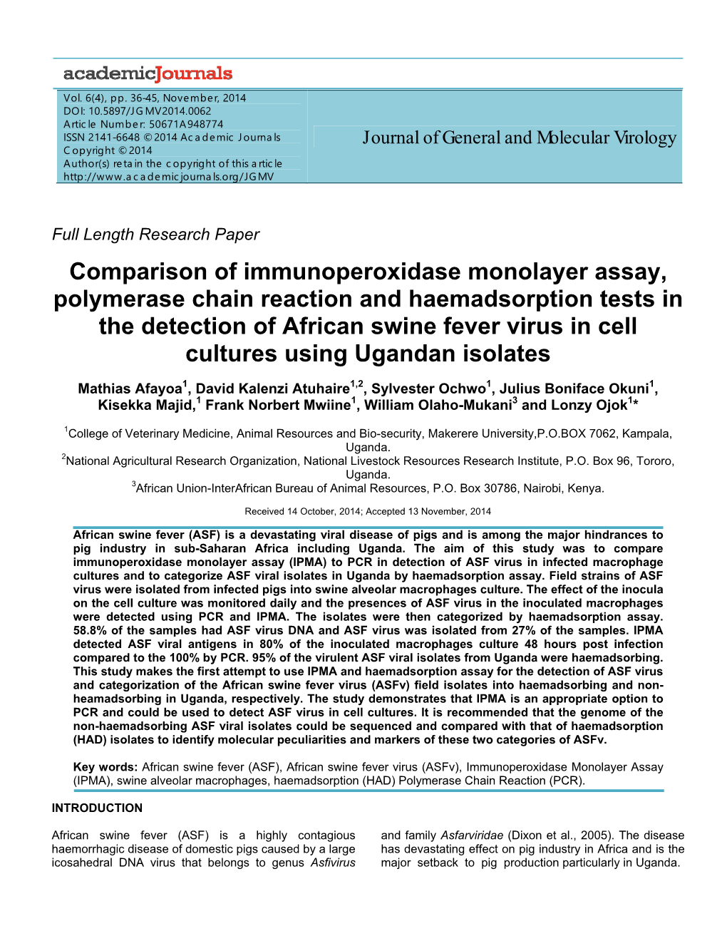 Comparison of Immunoperoxidase Monolayer Assay, Polymerase