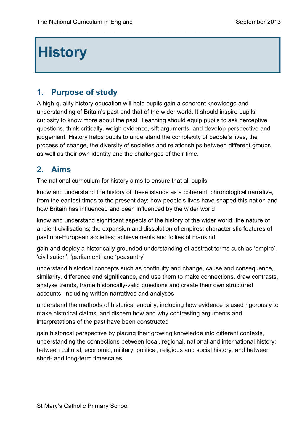 The National Curriculum in England September 2013