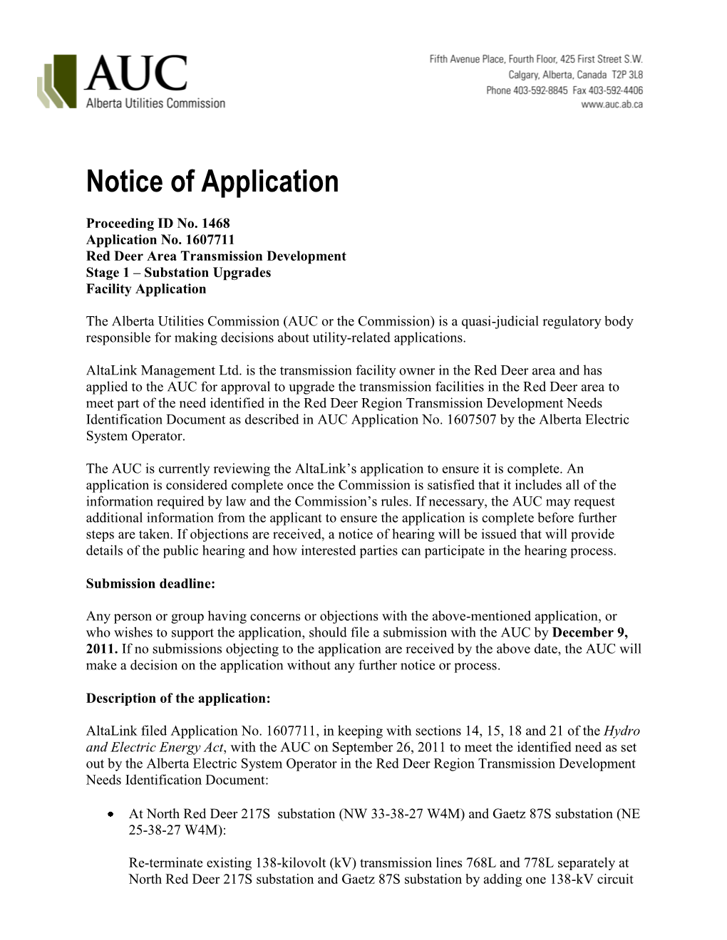 Notice of Application