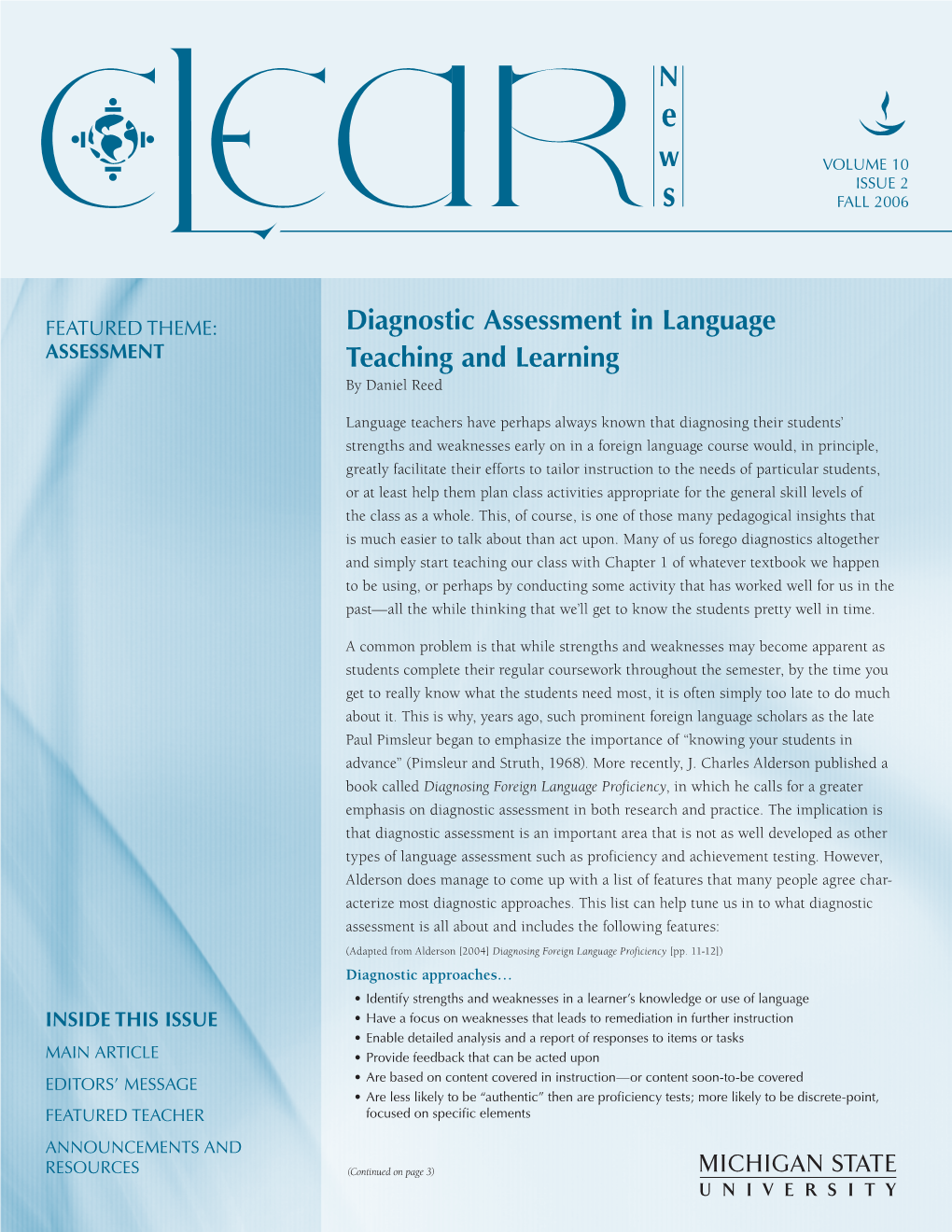 Diagnostic Assessment in Language Teaching and Learning