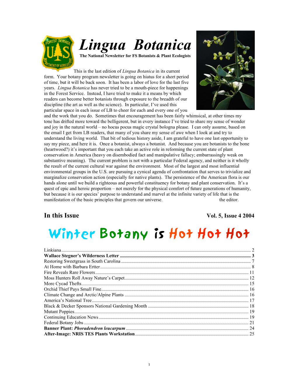 Lingua Botanica the National Newsletter for FS Botanists & Plant Ecologists