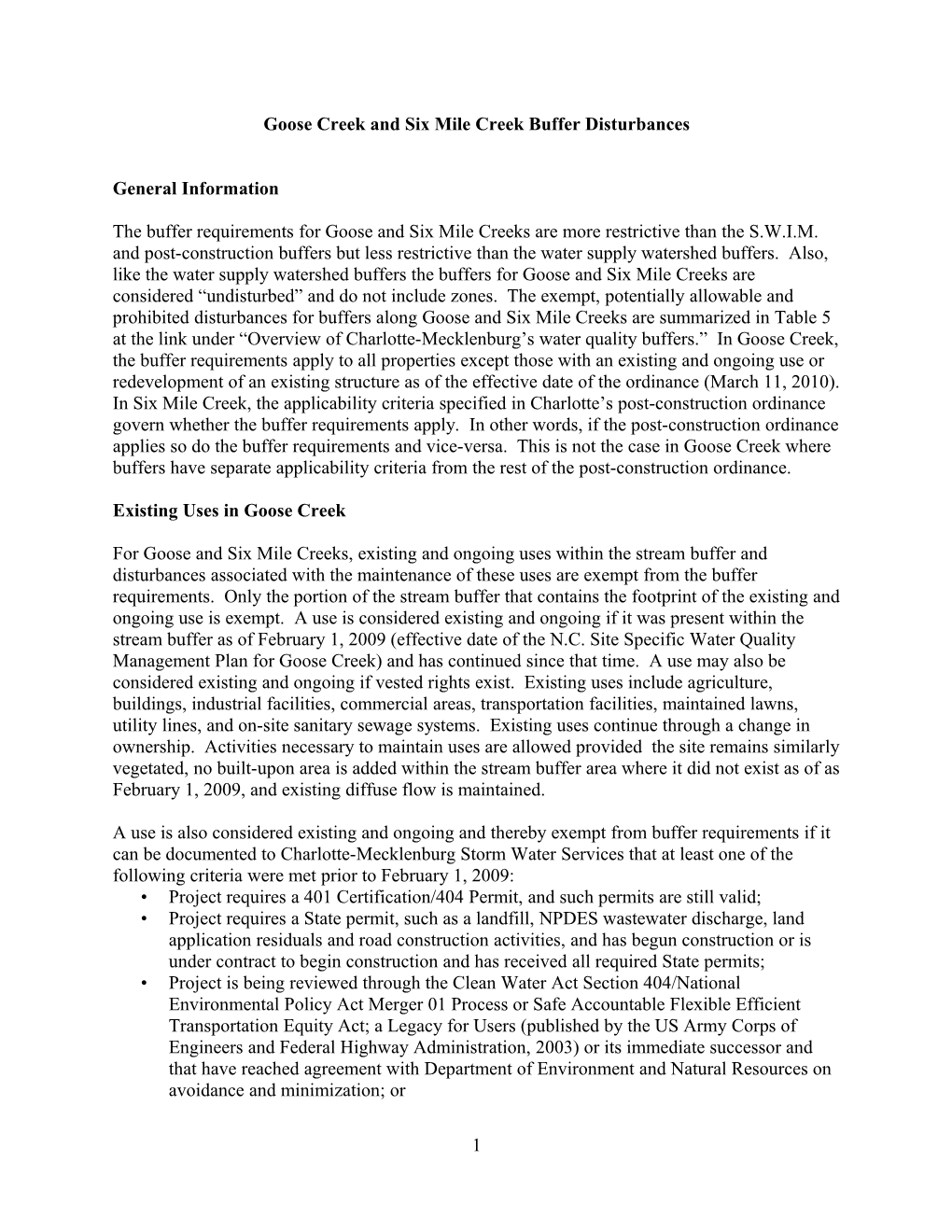 Goose Creek and Six Mile Creek Buffer Disturbances