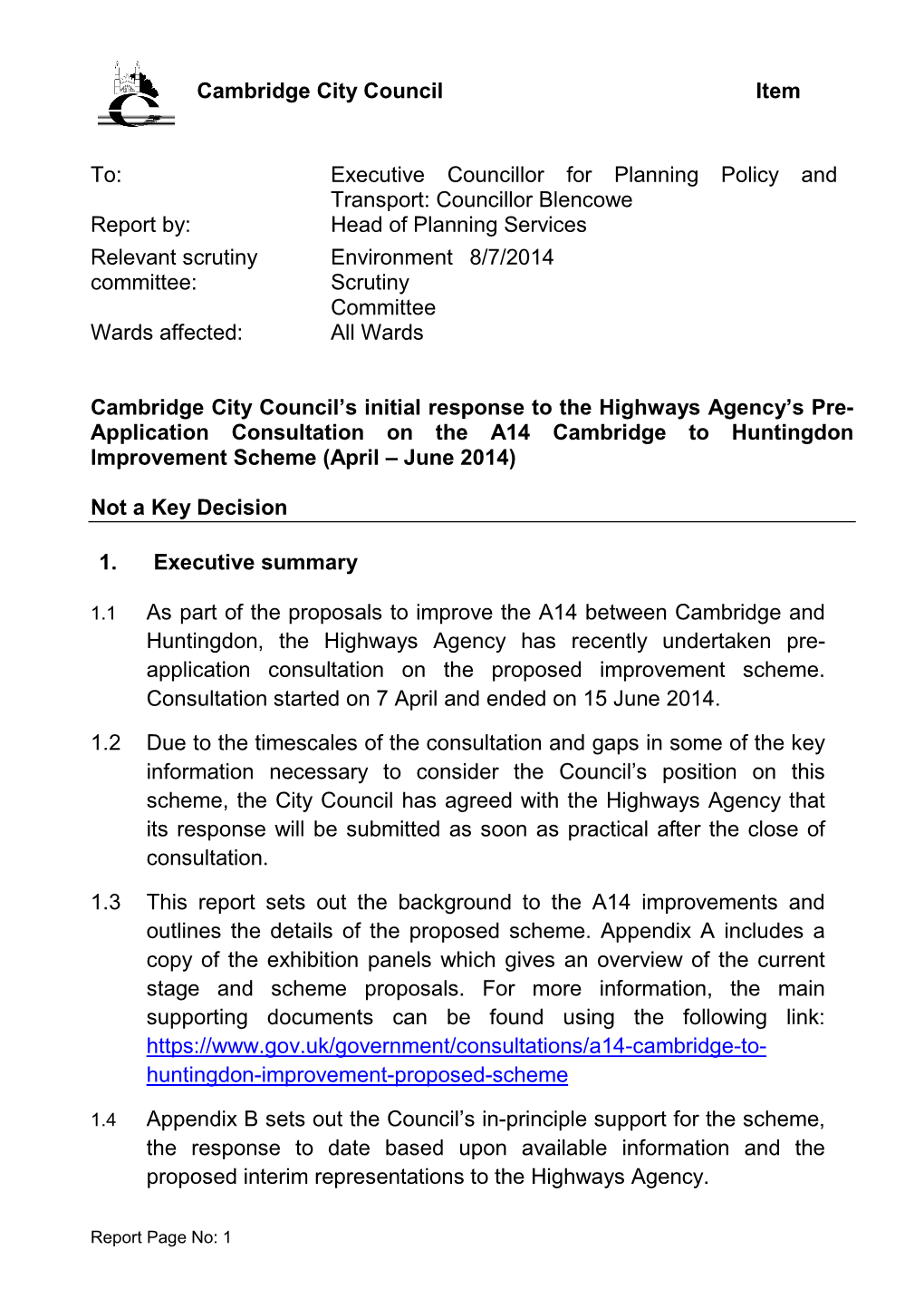 A14 Cambridge to Huntingdon Improvement Scheme (April – June 2014)