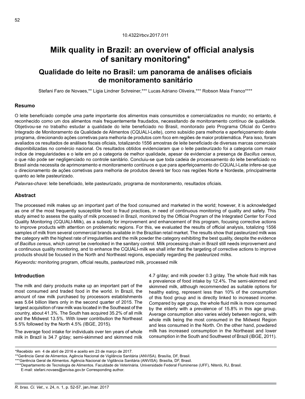 Milk Quality in Brazil: an Overview of Official Analysis of Sanitary Monitoring