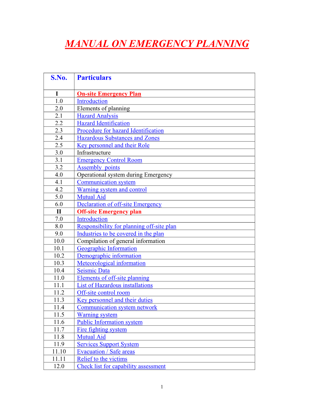 Manual on Emergency Planning