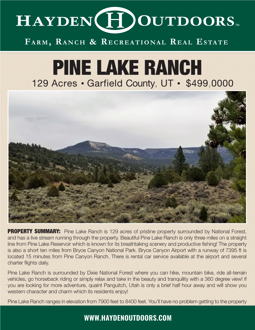 PINE LAKE RANCH 129 Acres • Garfield County, UT • $499,0000