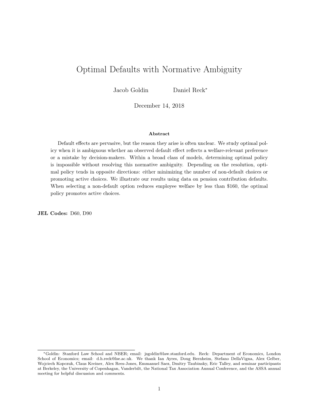 Optimal Defaults with Normative Ambiguity