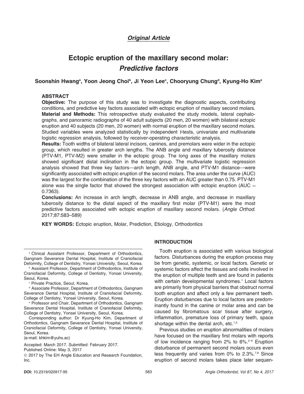 Ectopic Eruption of the Maxillary Second Molar: Predictive Factors