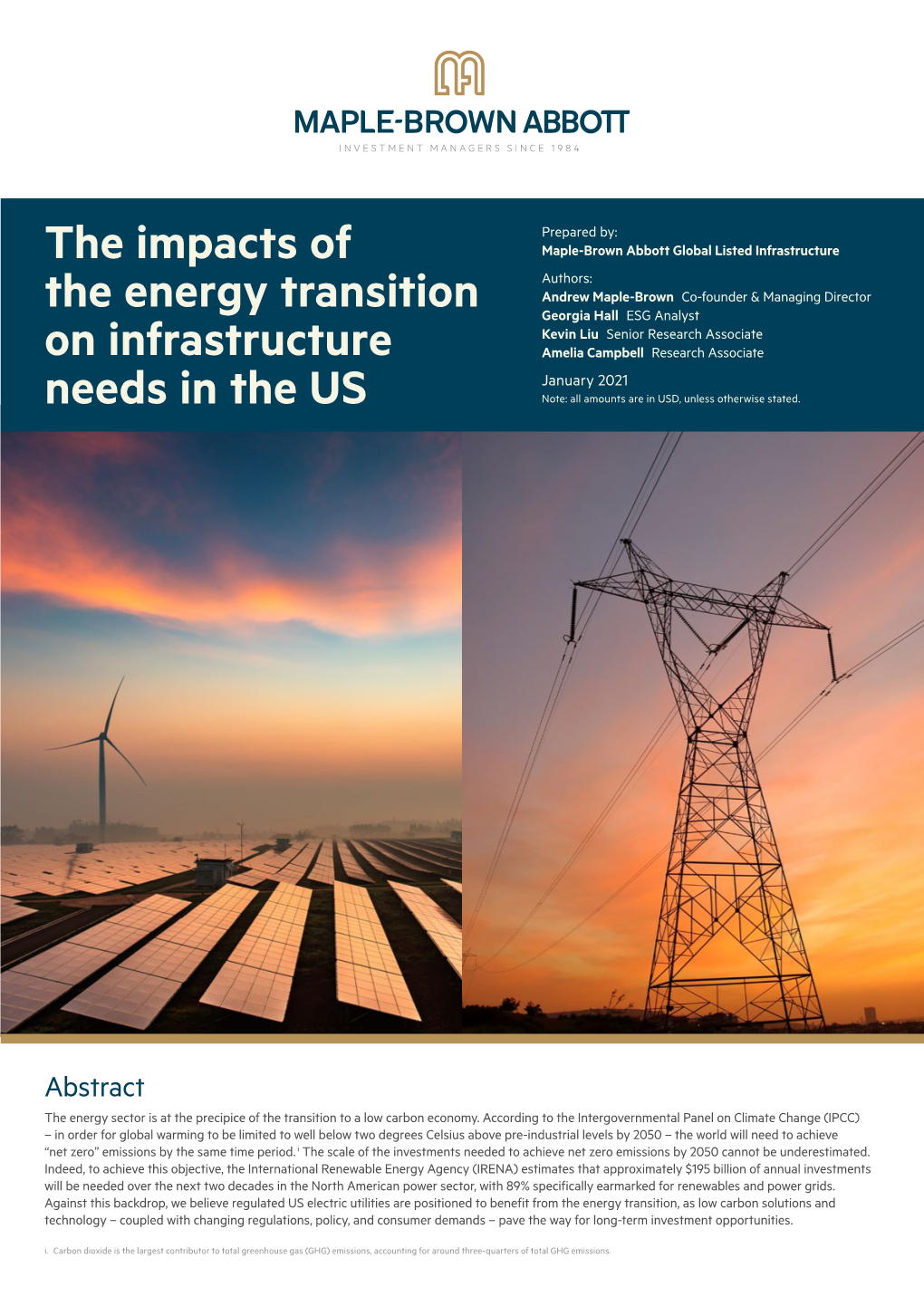 The Impacts of the Energy Transition on Infrastructure Needs in the US the Impacts of the Energy Transition on Infrastructure Needs in the US