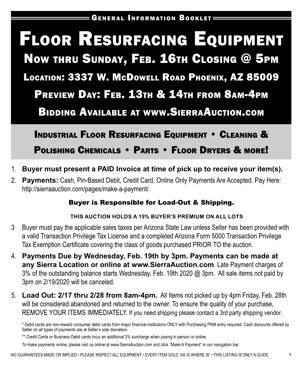 Floor Resurfacing Equipment Now Thru Sunday, Feb