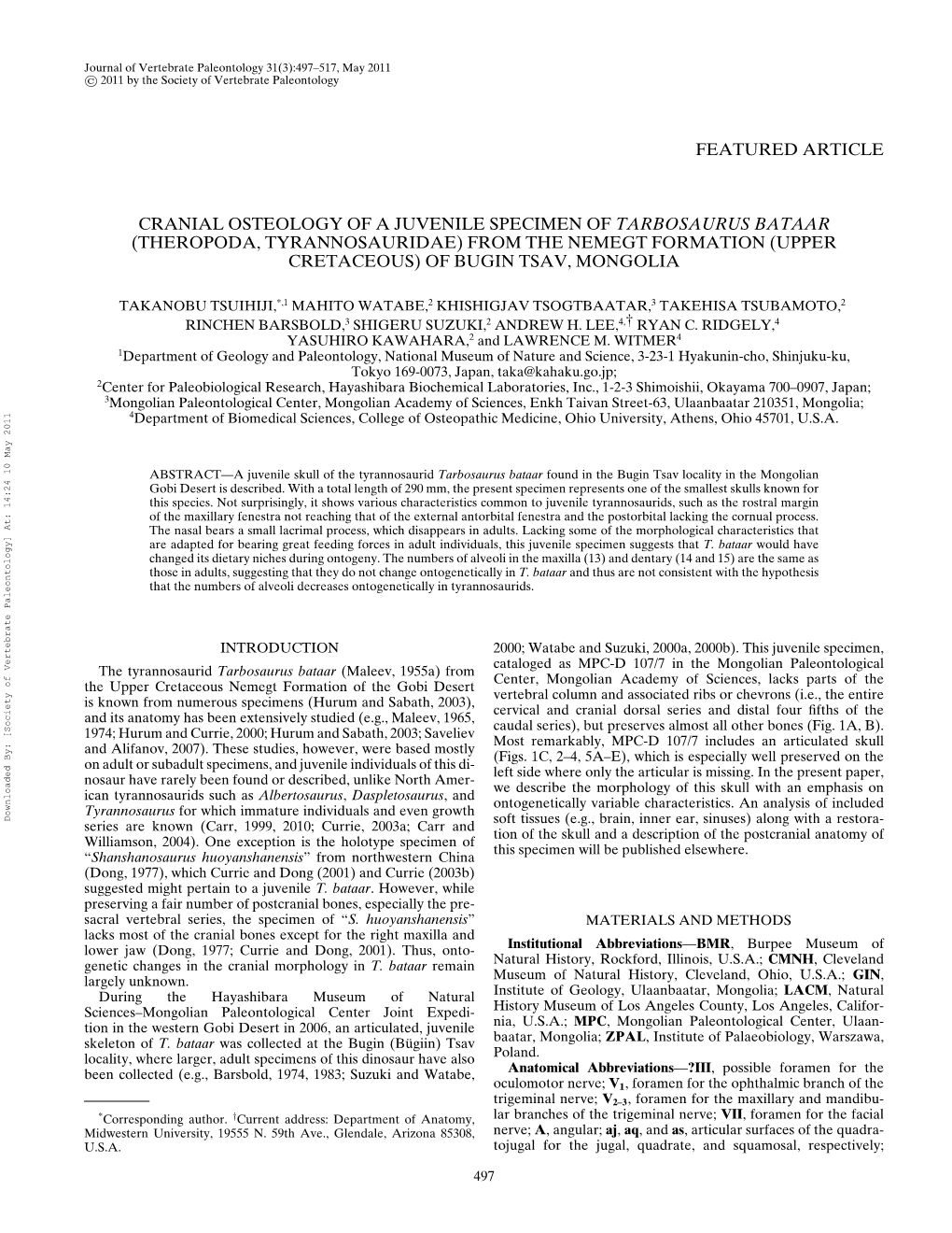 Featured Article Cranial Osteology Of