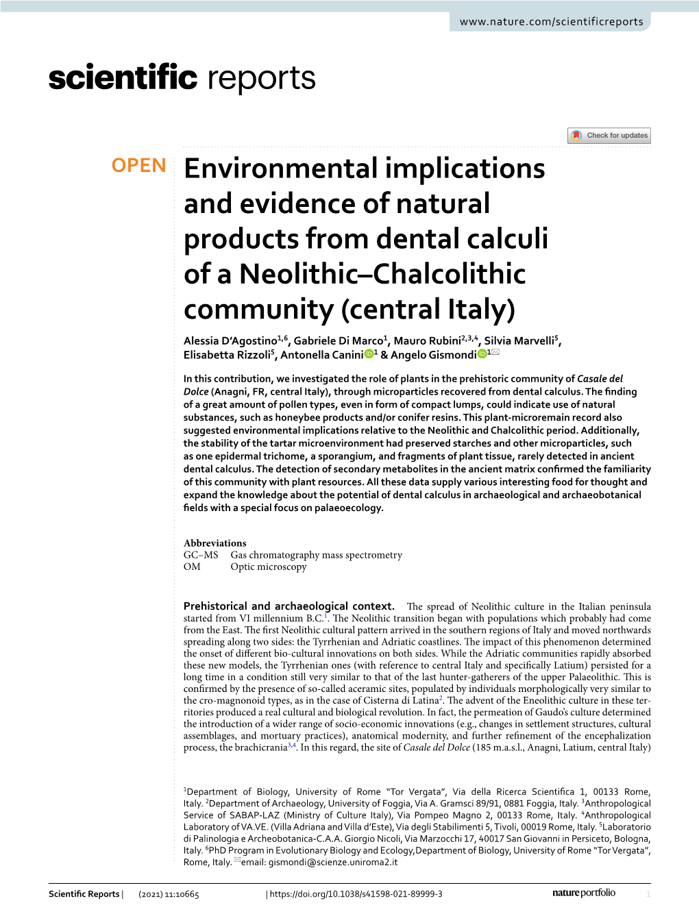 Environmental Implications and Evidence of Natural Products from Dental Calculi of a Neolithic–Chalcolithic Community (Central