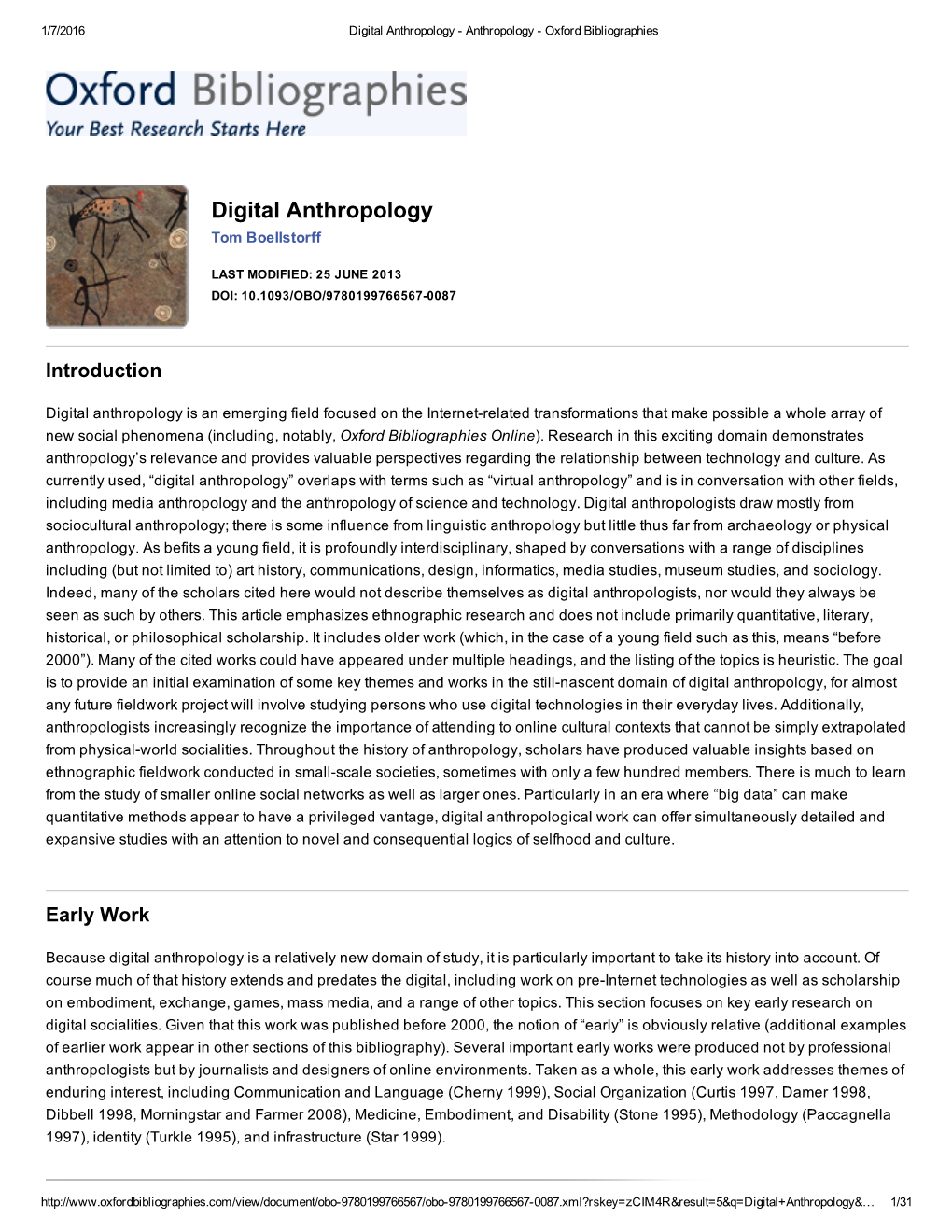 Digital Anthropology ­ Anthropology ­ Oxford Bibliographies