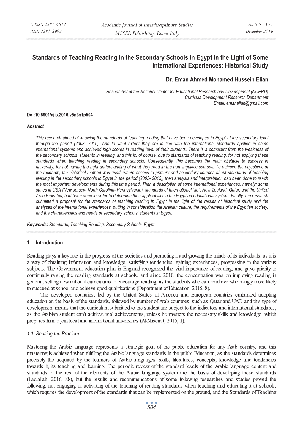 Standards of Teaching Reading in the Secondary Schools in Egypt in the Light of Some International Experiences: Historical Study