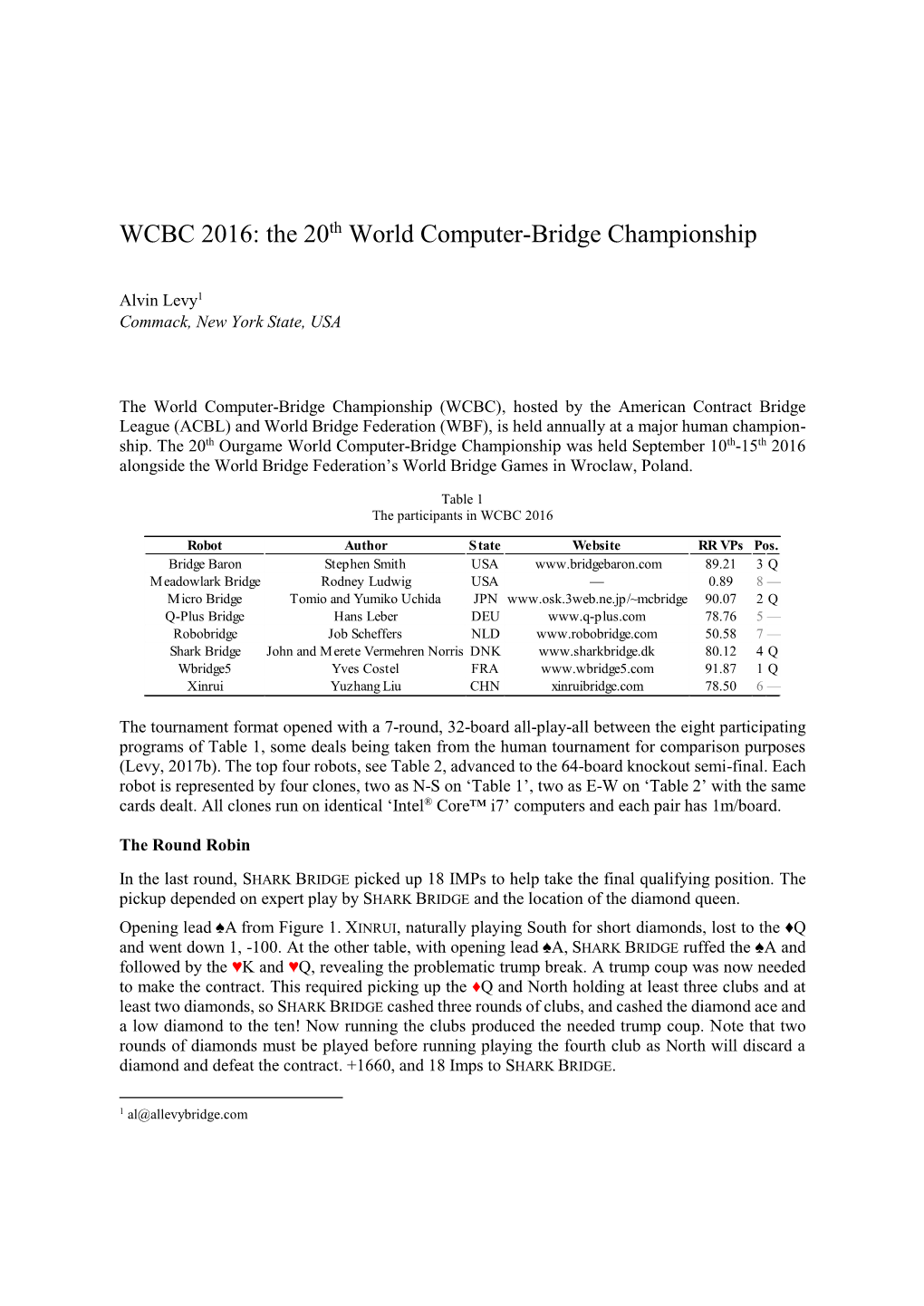 WCBC 2016: the 20Th World Computer-Bridge Championship