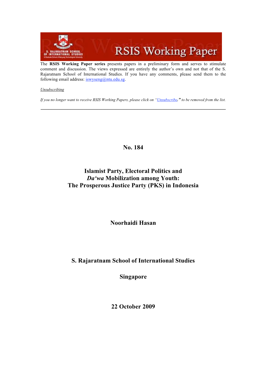 No. 184 Islamist Party, Electoral Politics and Da'wa Mobilization