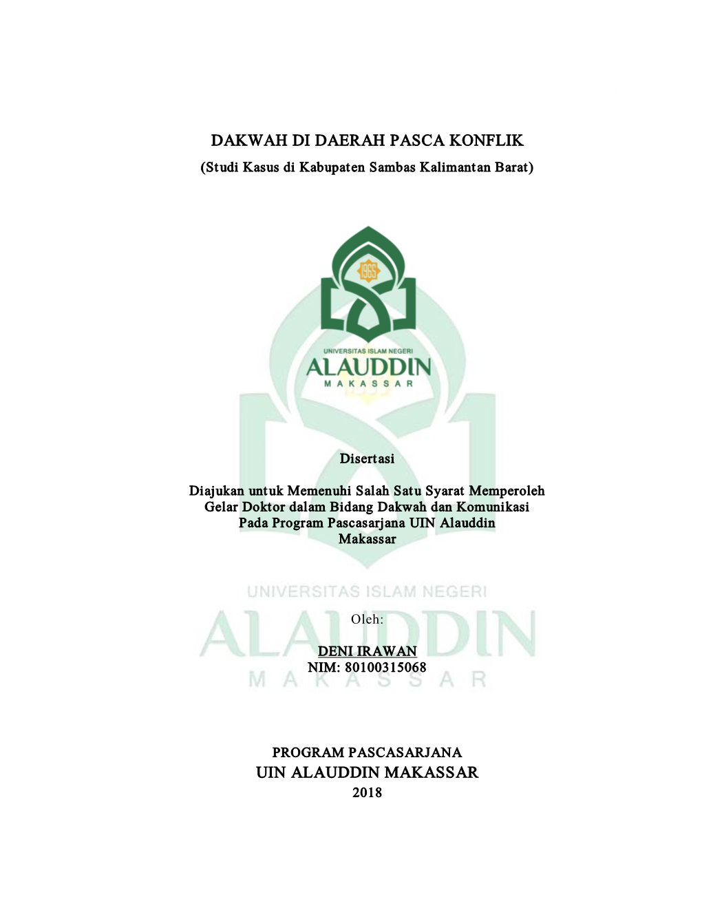 Dakwah Di Daerah Pasca Konflik Uin Alauddin Makassar