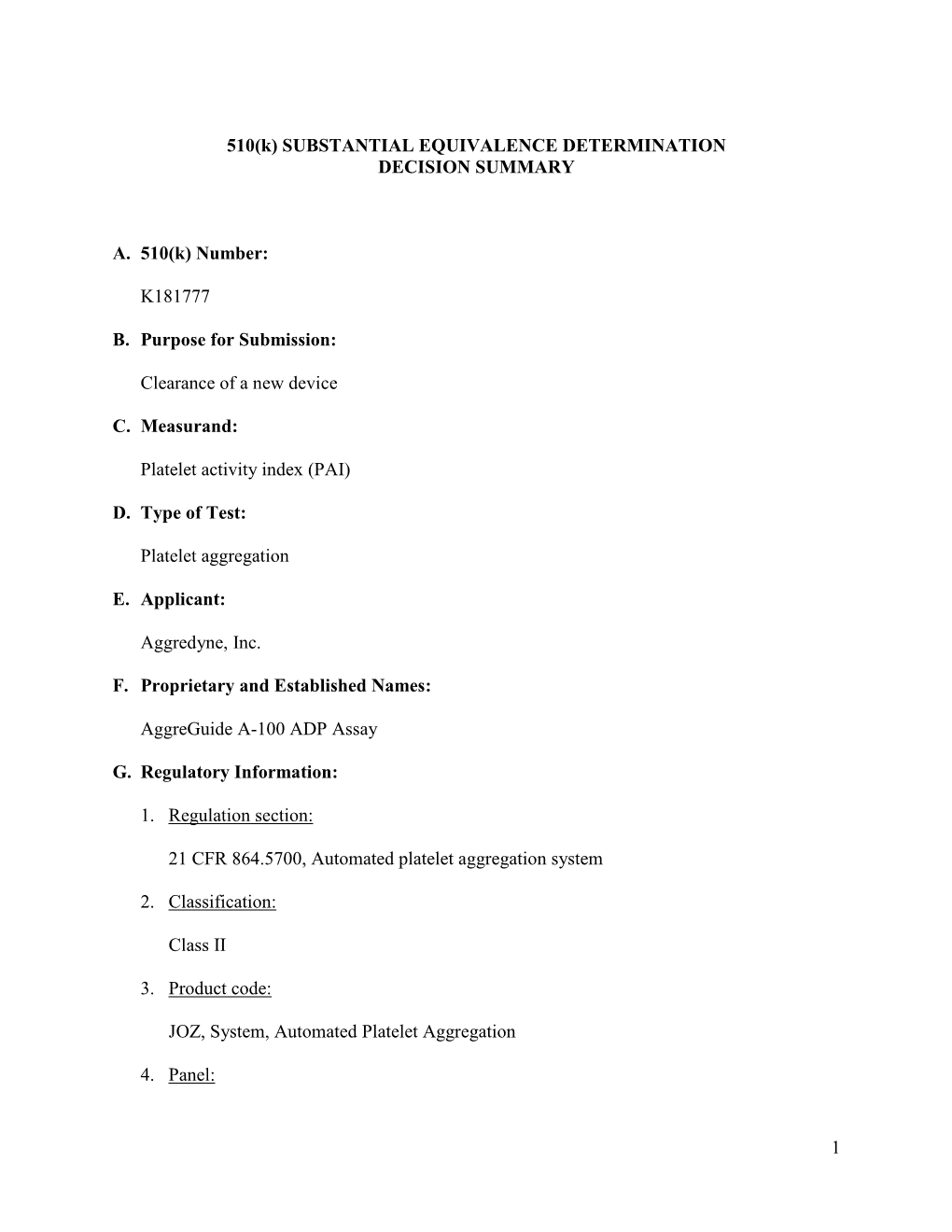 510(K) SUBSTANTIAL EQUIVALENCE DETERMINATION DECISION SUMMARY