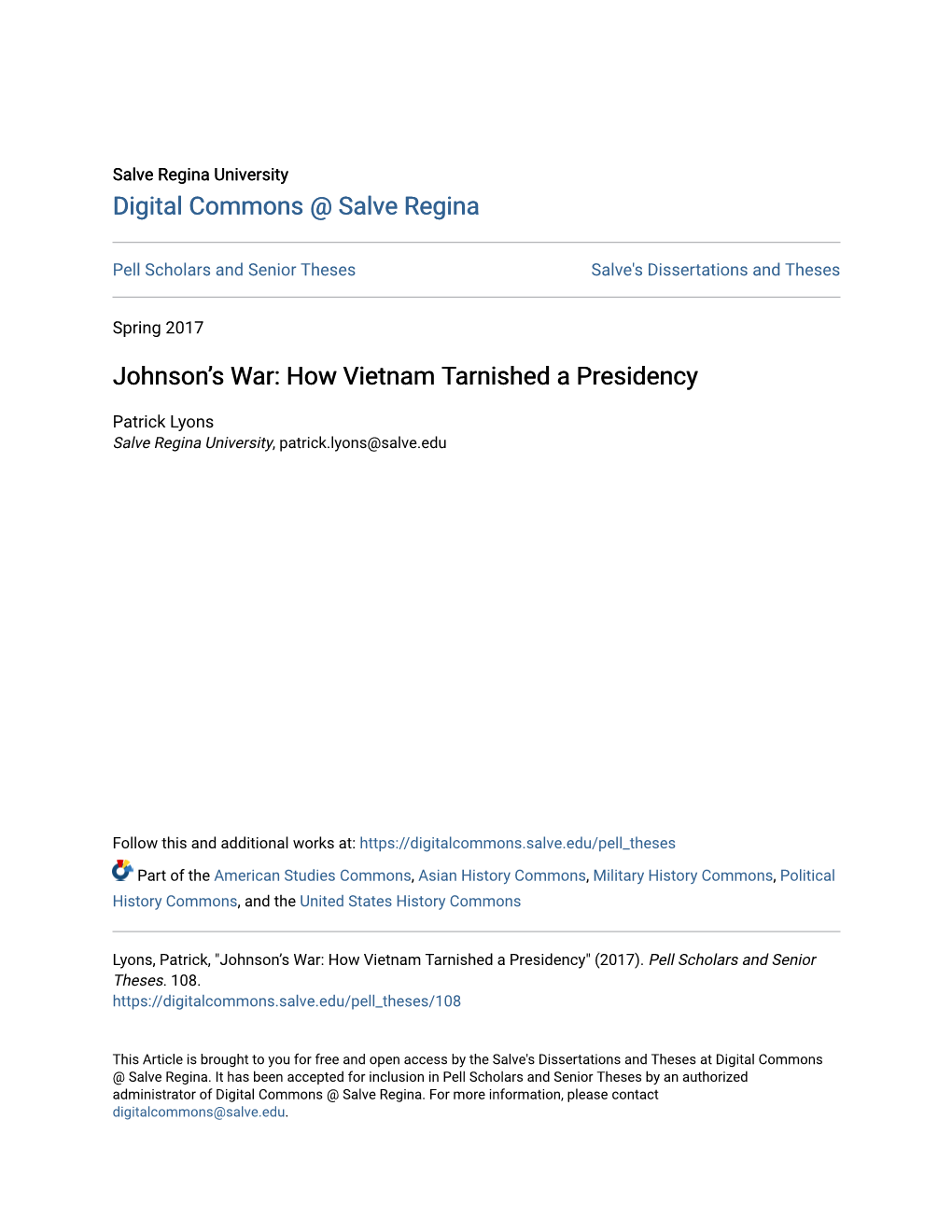 Johnson's War: How Vietnam Tarnished a Presidency