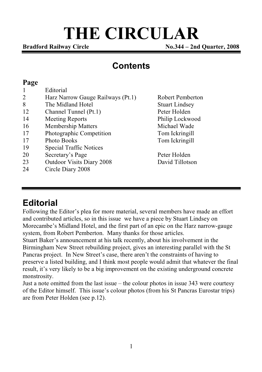 THE CIRCULAR Bradford Railway Circle No.344 – 2Nd Quarter, 2008
