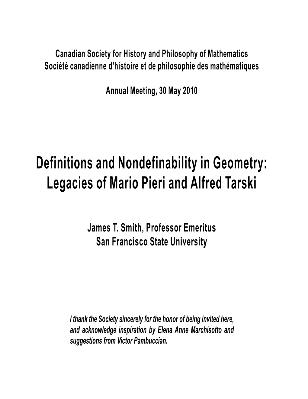 Definitions and Nondefinability in Geometry: Legacies of Mario Pieri and Alfred Tarski