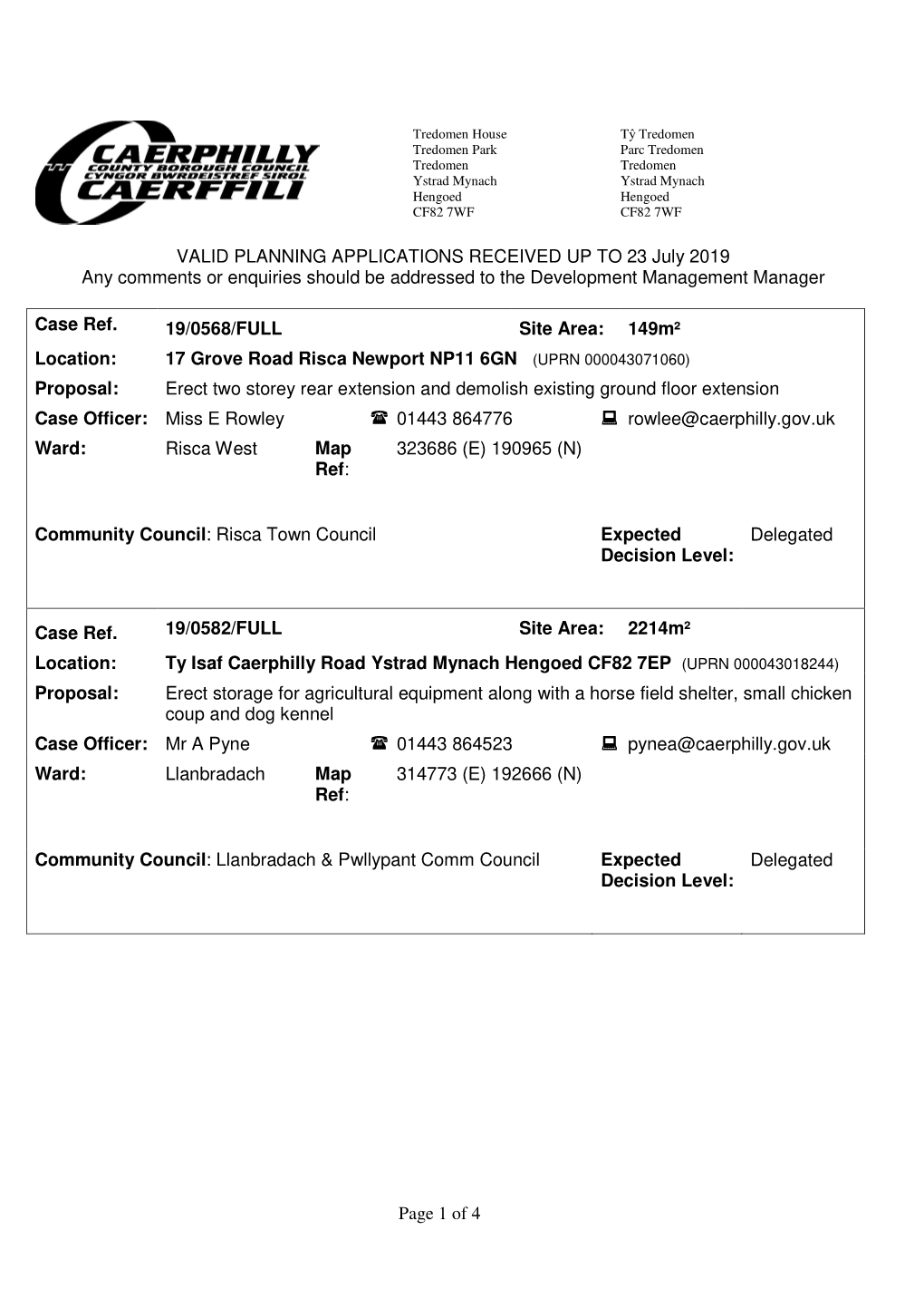 Page 1 of 4 VALID PLANNING APPLICATIONS RECEIVED up TO