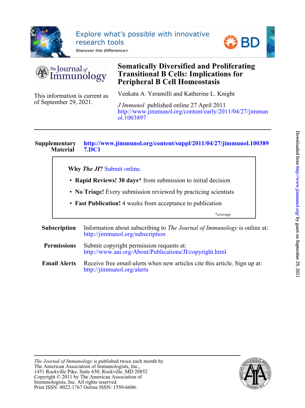 Peripheral B Cell Homeostasis Transitional B Cells