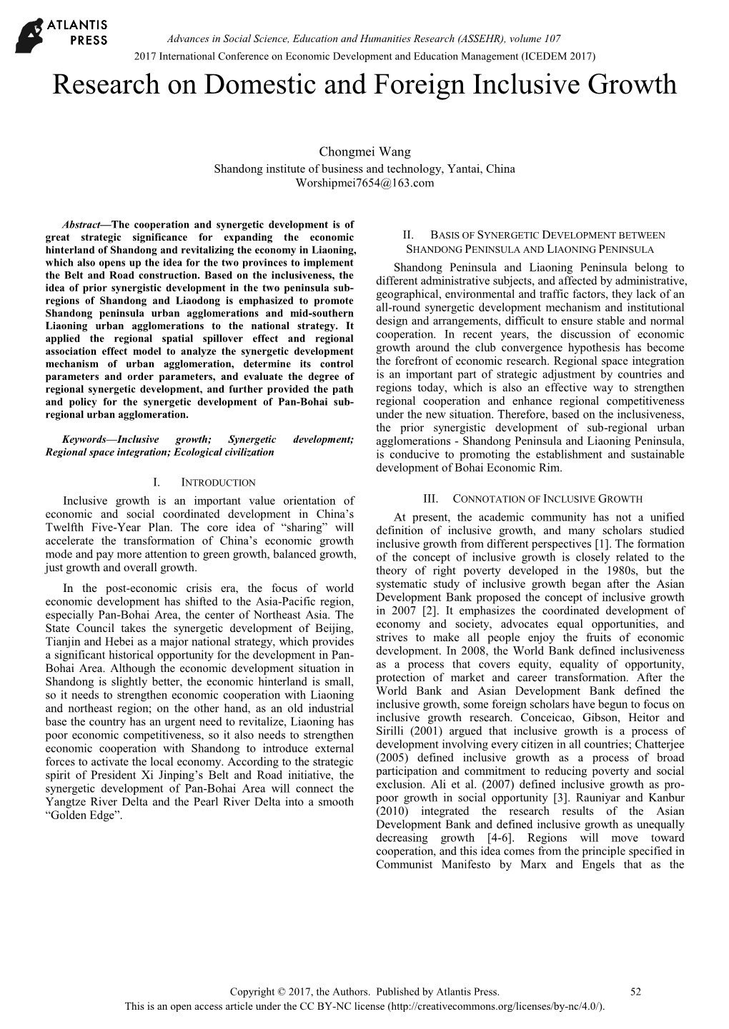 Research on Domestic and Foreign Inclusive Growth