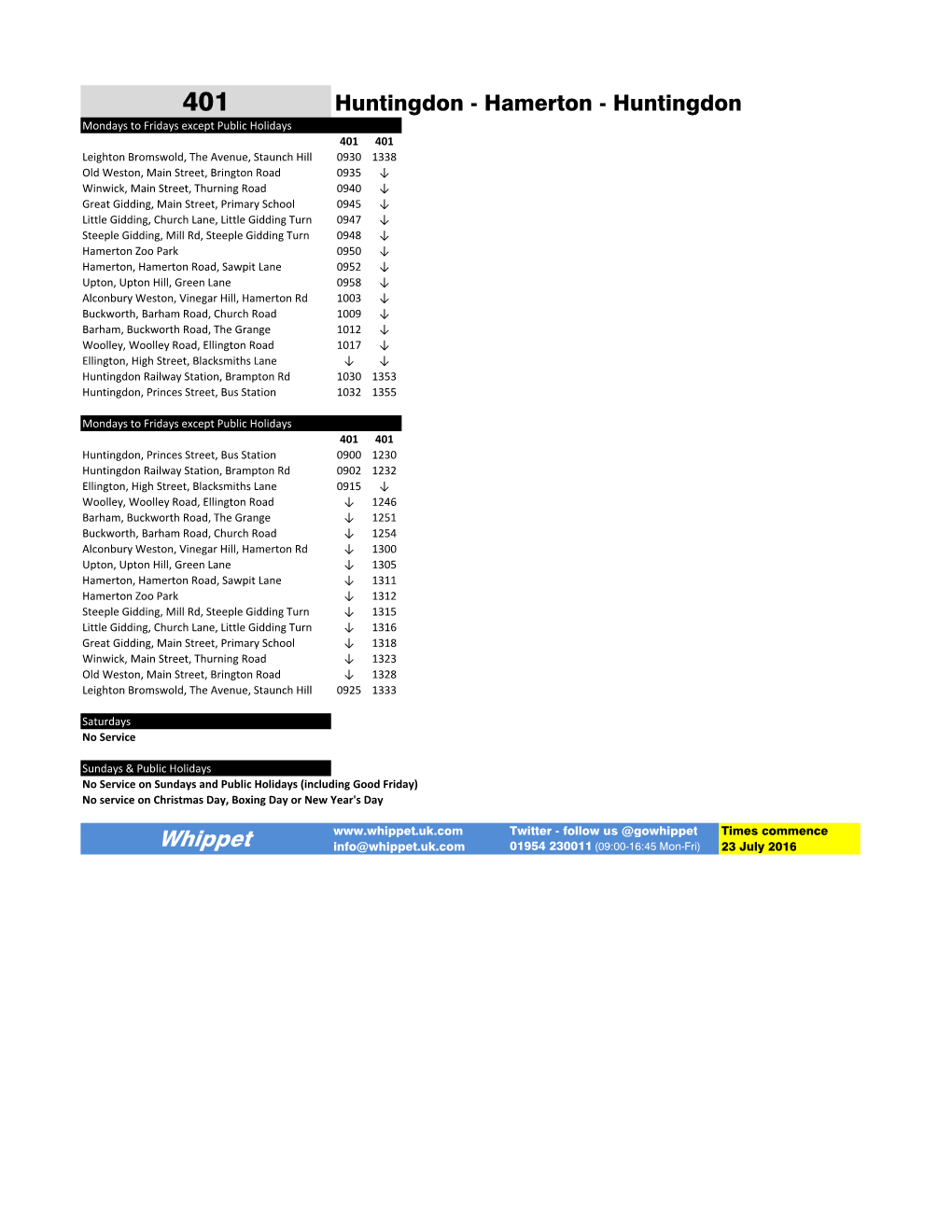 Timetables for the Roadside July 2016.Xlsx