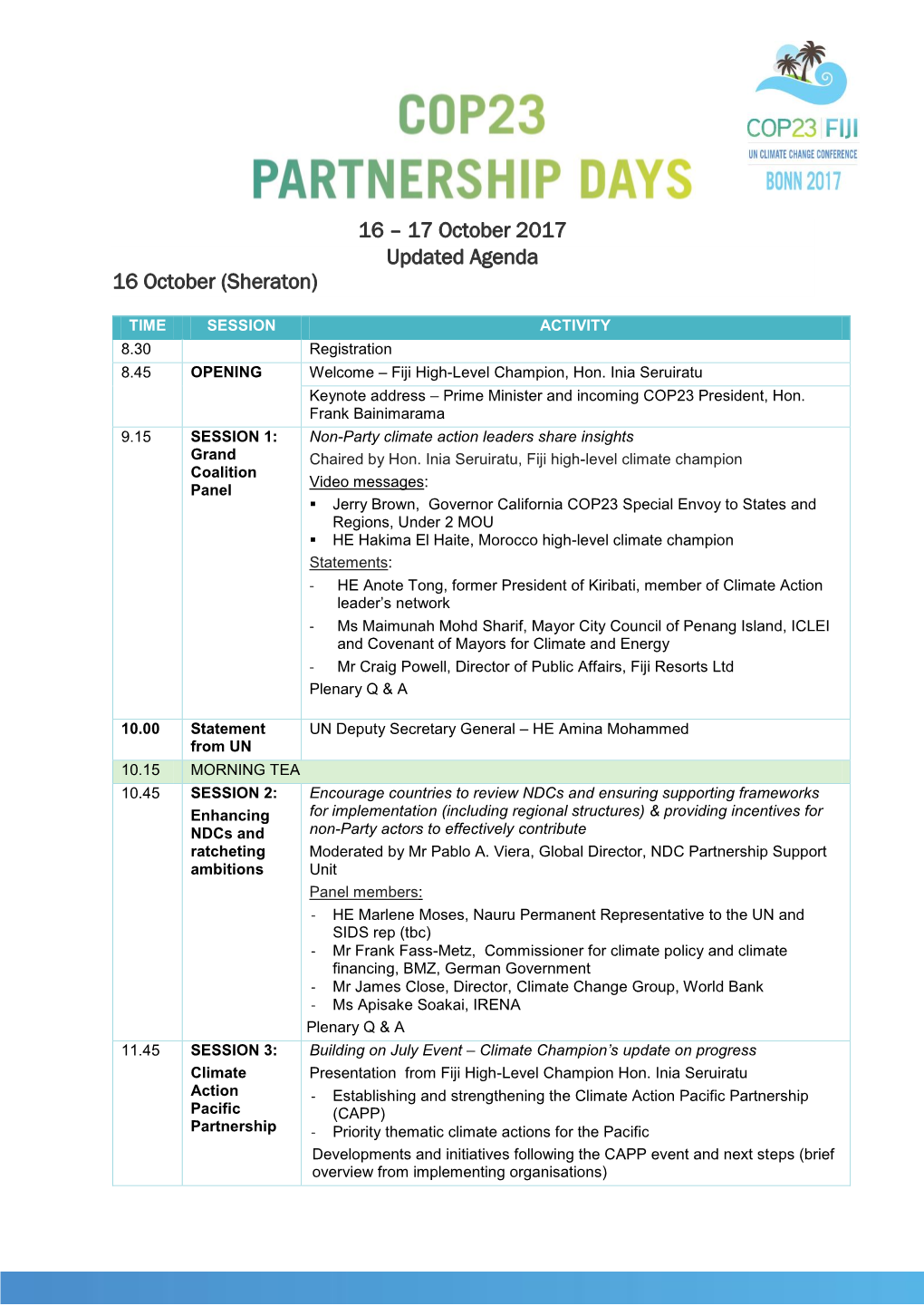 17 October 2017 Updated Agenda 16 October (Sheraton)