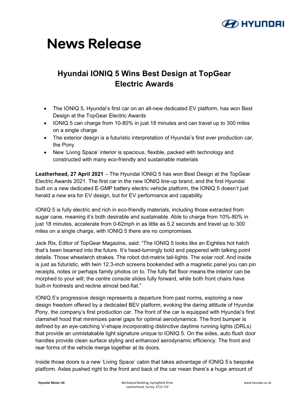 Hyundai IONIQ 5 Wins Best Design at Topgear Electric Awards