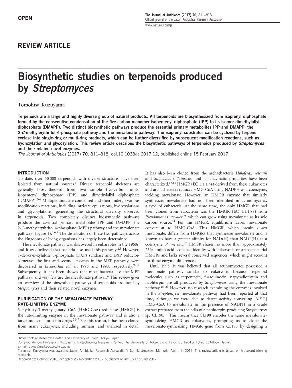 Biosynthetic Studies on Terpenoids Produced by Streptomyces