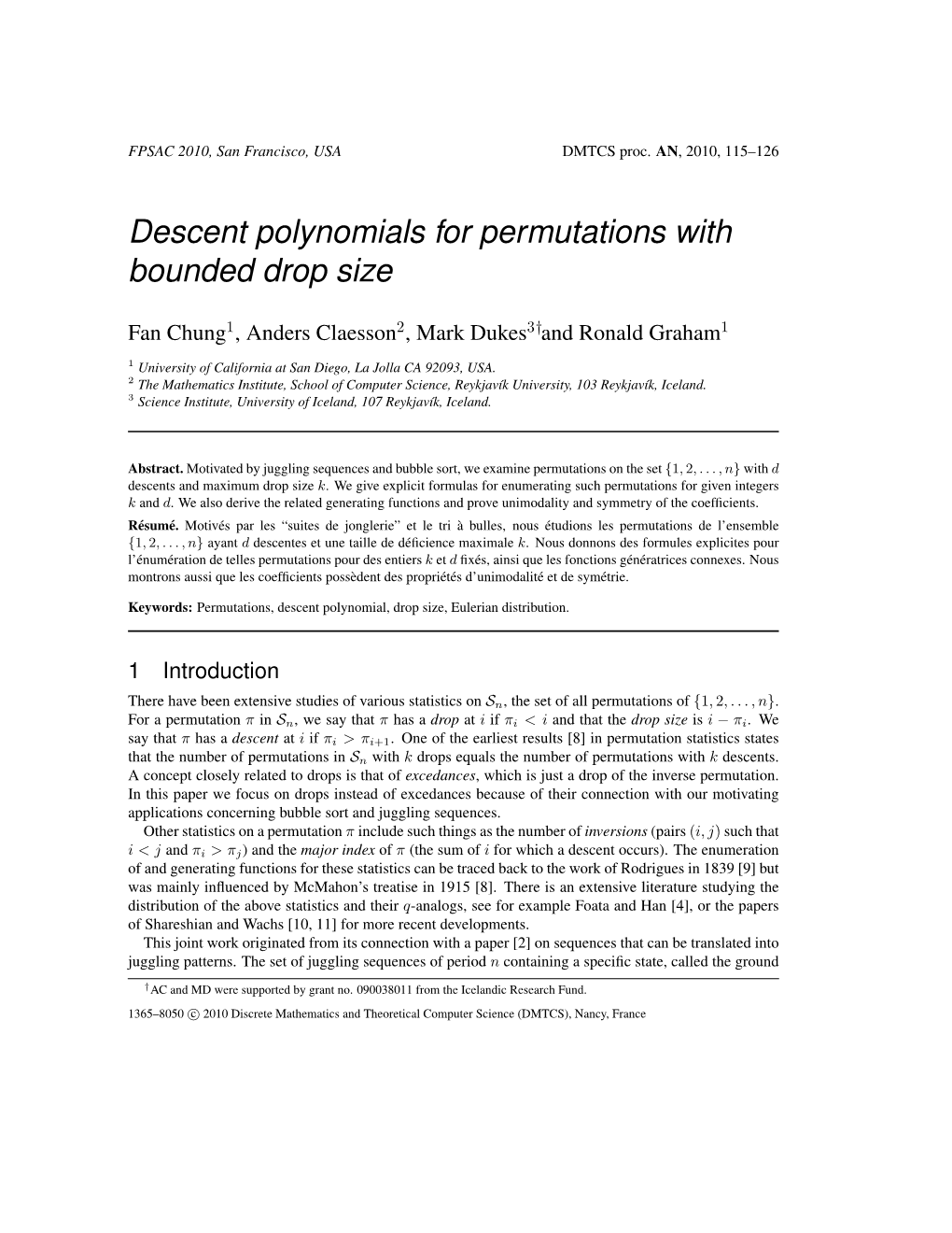 Descent Polynomials for Permutations with Bounded Drop Size