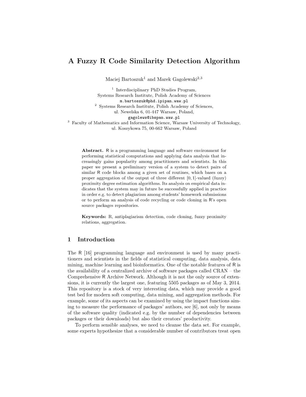 A Fuzzy R Code Similarity Detection Algorithm