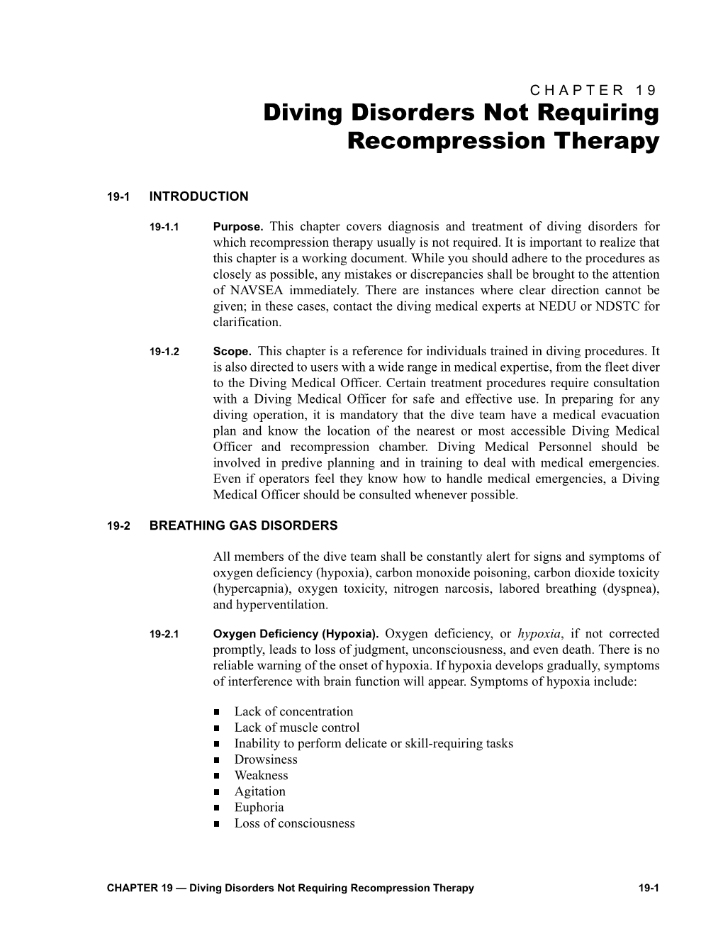 Diving Disorders Not Retuiring Recompression Therapy