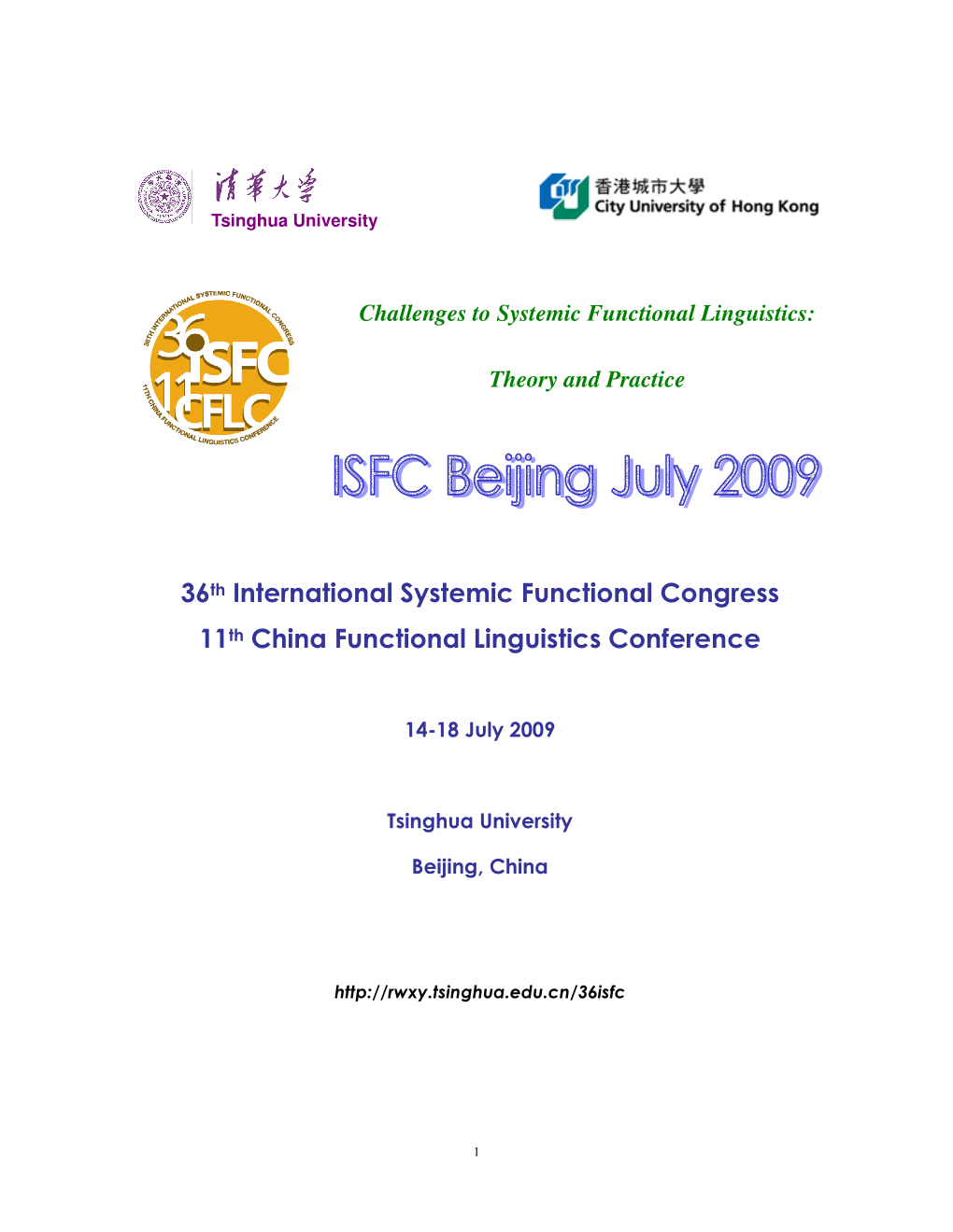 36Th International Systemic Functional Congress 11Th China Functional