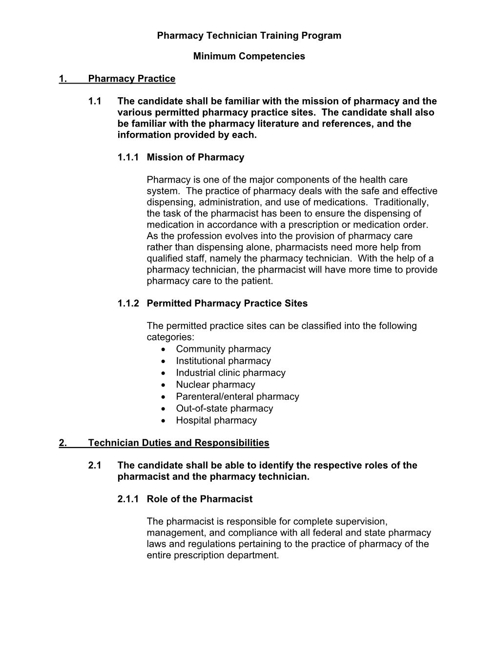 Pharmacy Technician Competencies