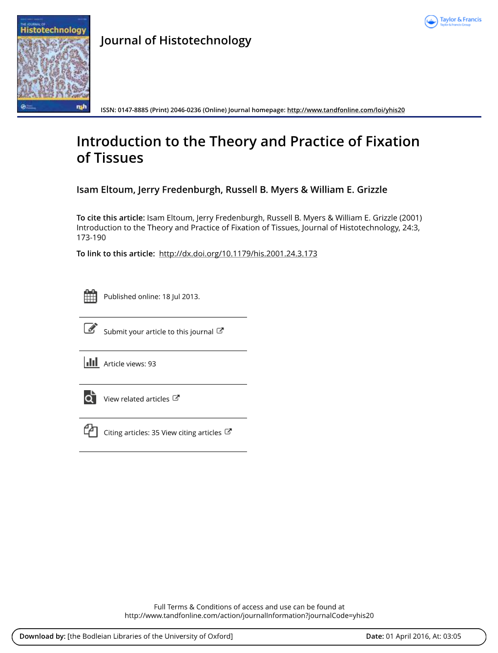 Introduction to the Theory and Practice of Fixation of Tissues