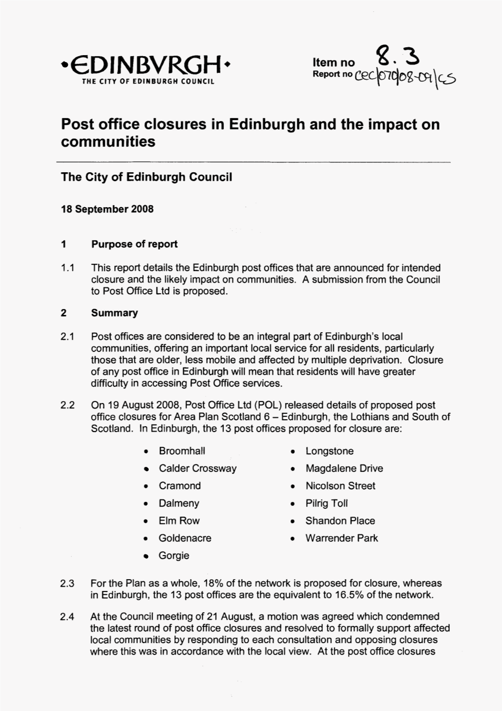 E8 3 Post Office Closures in Edinburgh and the Impact on Communities
